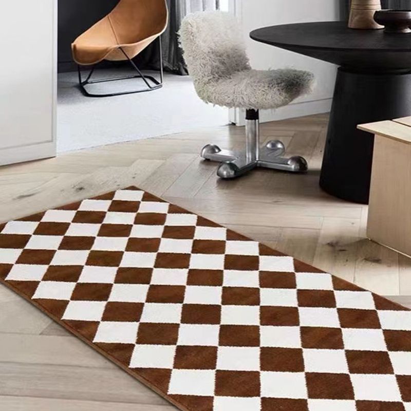 Brown Minimalist Area Rug Plaid Polyster Rug Non-Slip Backing Area Carpet for Bedroom