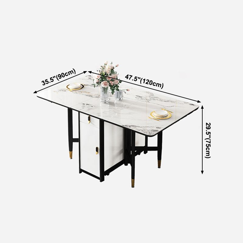 Modern Style White Dining Table Rectangle Drop-Leaf Dining Table for Home Use