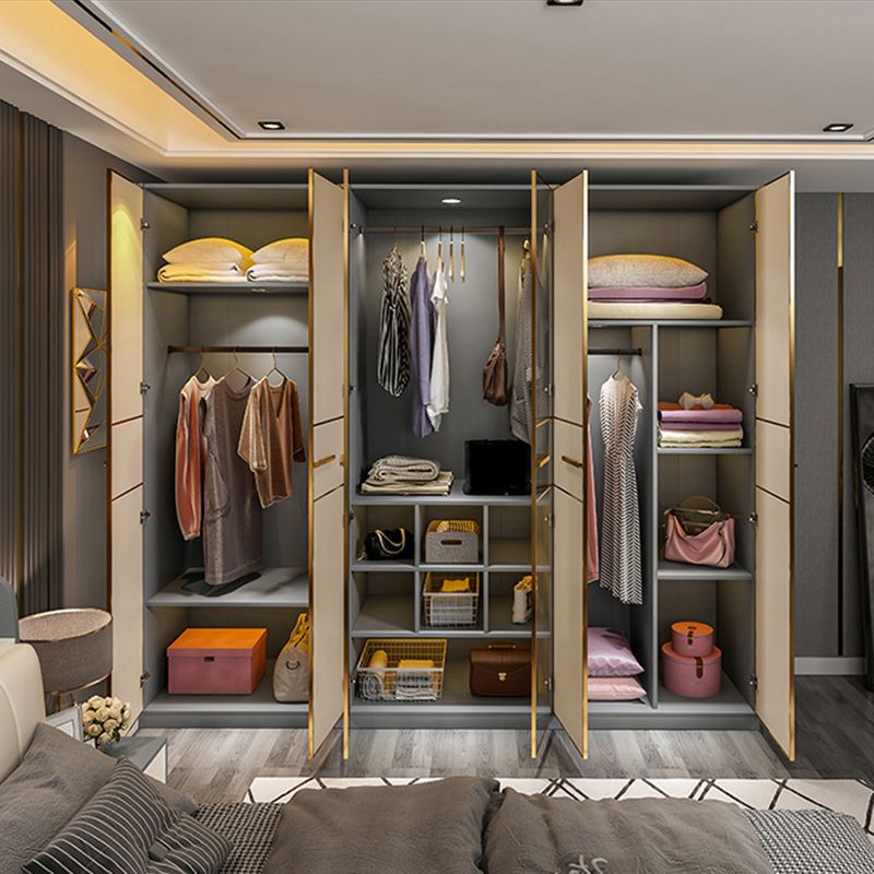 Modern Wooden Wardrobe Cloth Rod Included Wardrobe Closet with Soft Close Door