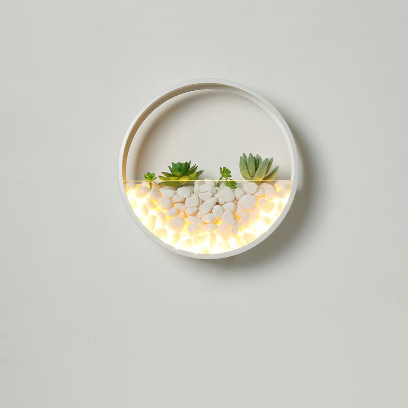 Loop Shaped Wall Sconce Light Decorative Metal Bedroom LED Wall Light with Faux Succulents and Pebbles
