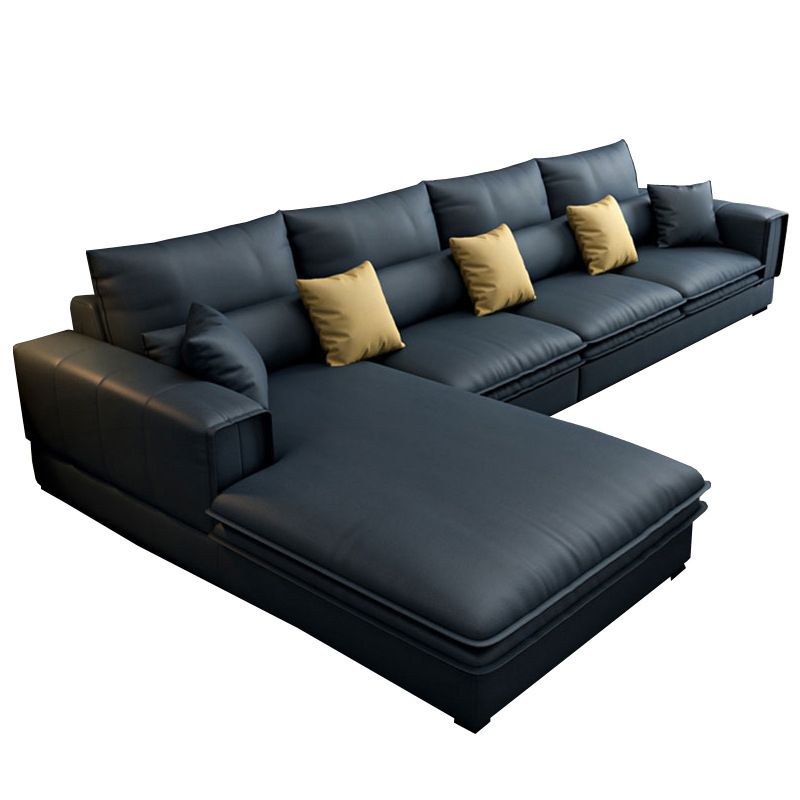 Contemporary Stationary Faux Leather Recessed Arm Pillows Sofa Chaise
