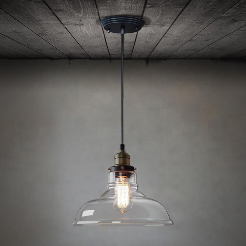 Glass Shaded Dining Room Pendant Lighting Industrial 1 Head Brass Suspension Light