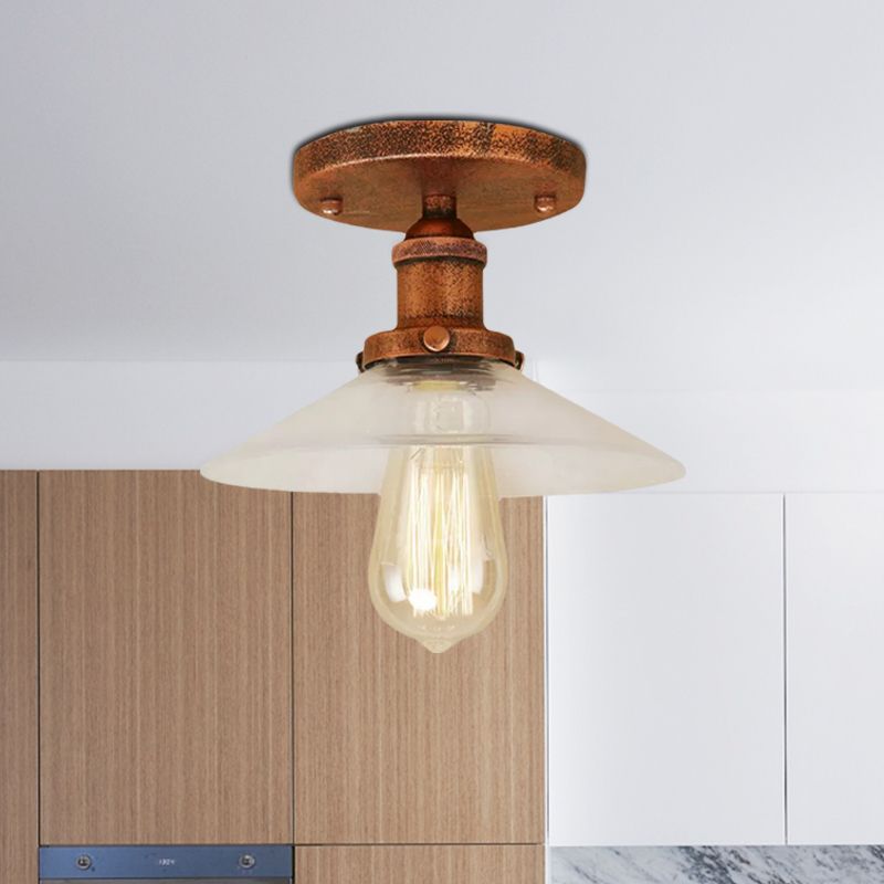 Soucoupe en verre givré, éclairage semi-affleurant, luminaire de cuisine vintage à 1 ampoule, noir/laiton/cuivre