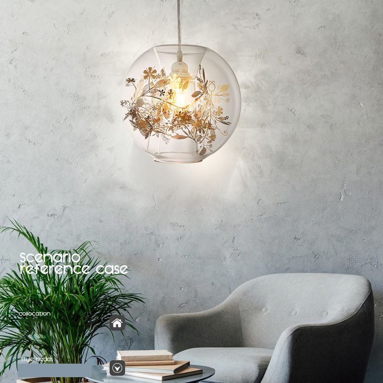 Modern Art Deco Pendant Light Spherical Clear Glass 1 Light Suspension Light for Living Room