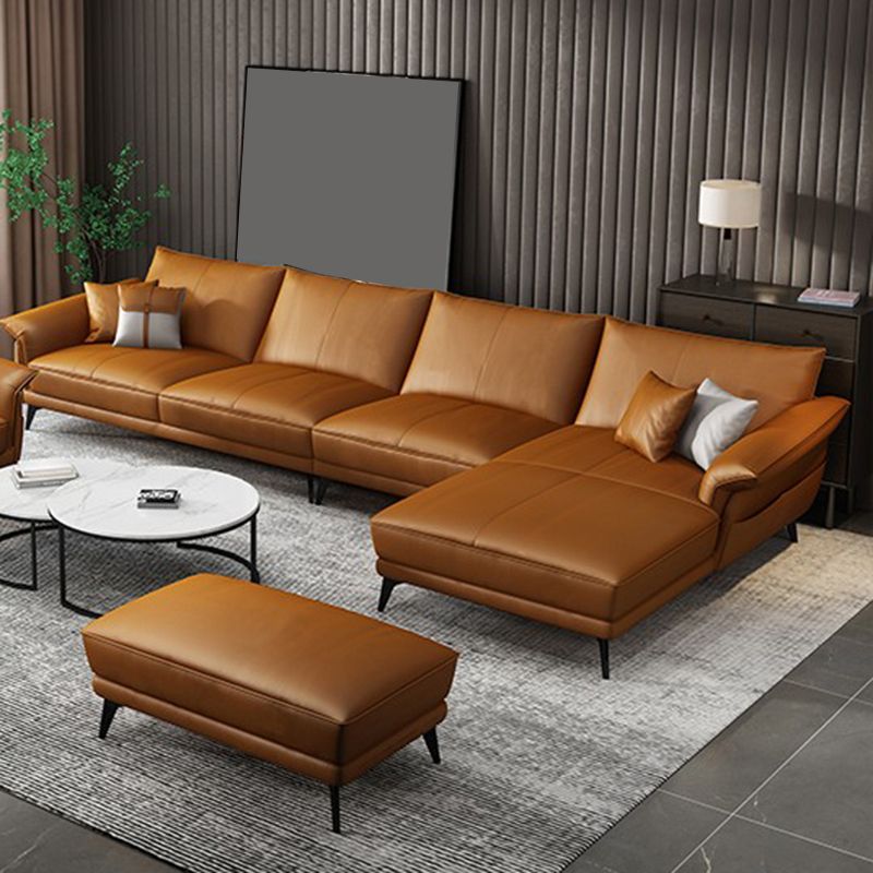 Scandinavian Orange Stain-Resistant Genuine Leather Sofa & Chaise