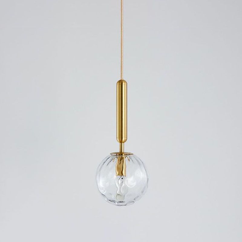 Ripple Glass Ball Pendant Lamp Postmodern 1 Head Gold Finish Hanging Ceiling Light