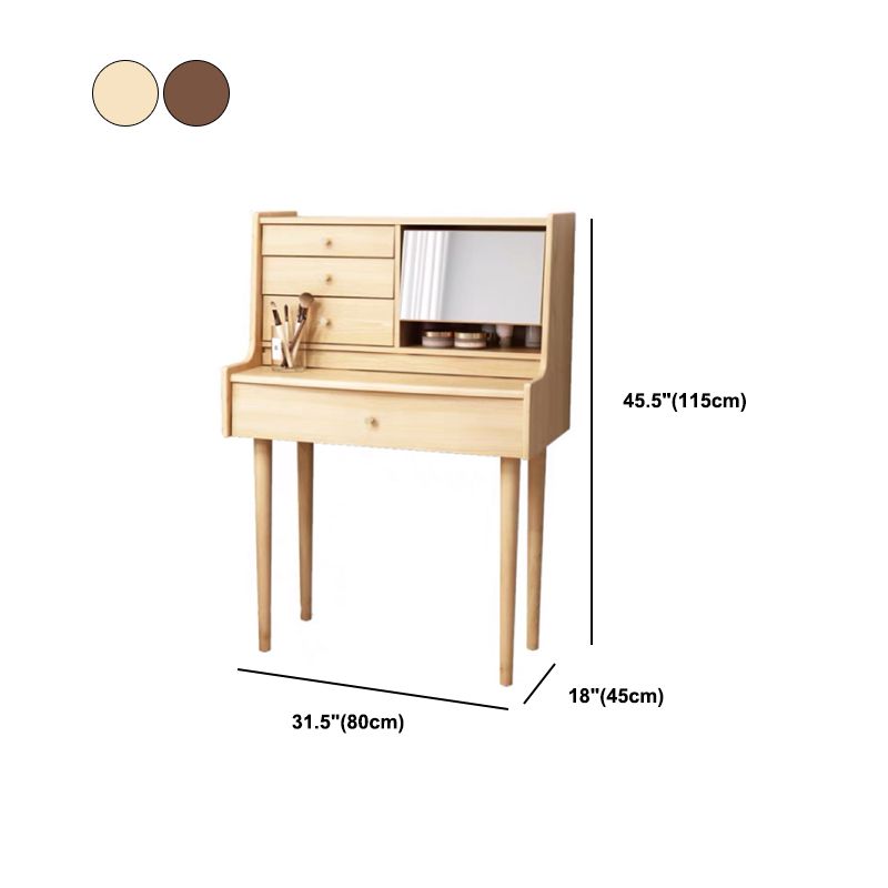 Traditional Wooden Makeup Vanity Desk Table with Stool for Bedroom