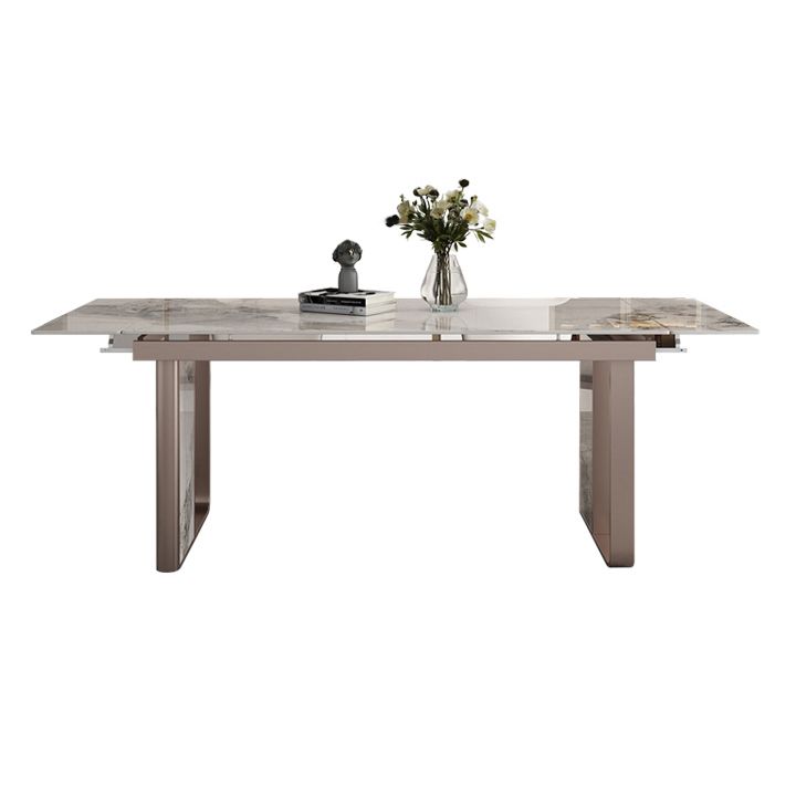 Traditional Luxury Style Dining Table Rectangle Sintered Stone Table with Double Pedestal