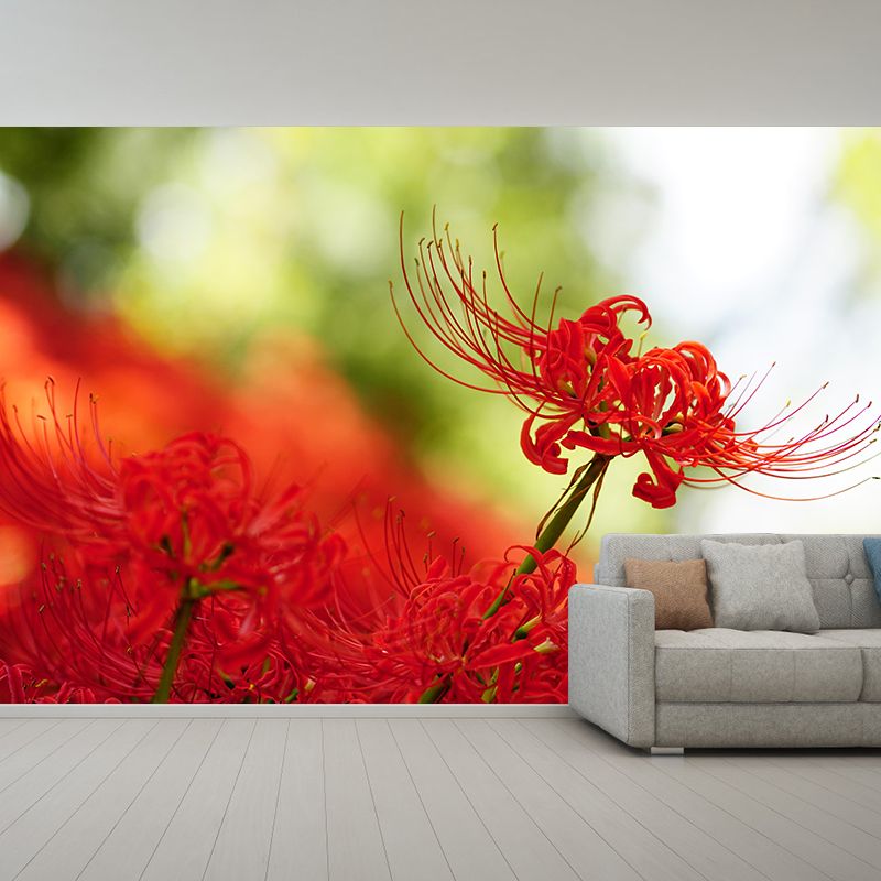 Beautiful Higan-Flower Wall Covering for Living Room Contemporary Moisture-Resistant Mural