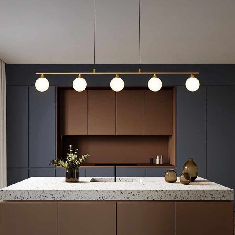 Simplicity Ball Shade Island Pendant Light Milky Glass Dining Room Hanging Light