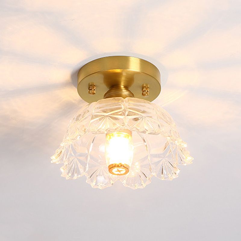 Copper Ceiling Light Modern Ceiling Mount Light with Glass Shade for Aisle