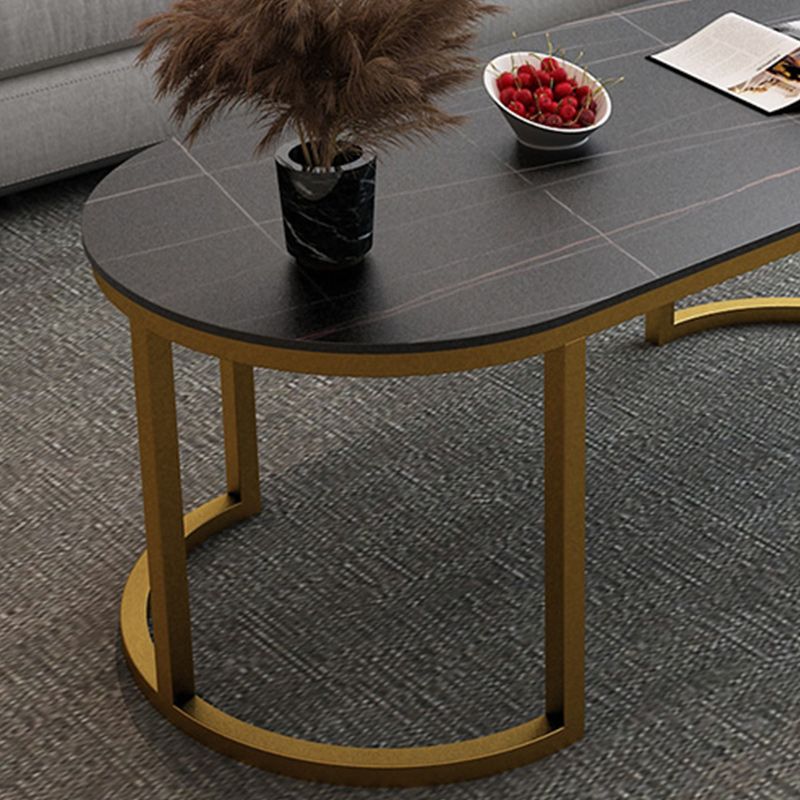 Glam Oval Stone Cocktail Table Standard Single Coffee Cocktail Table