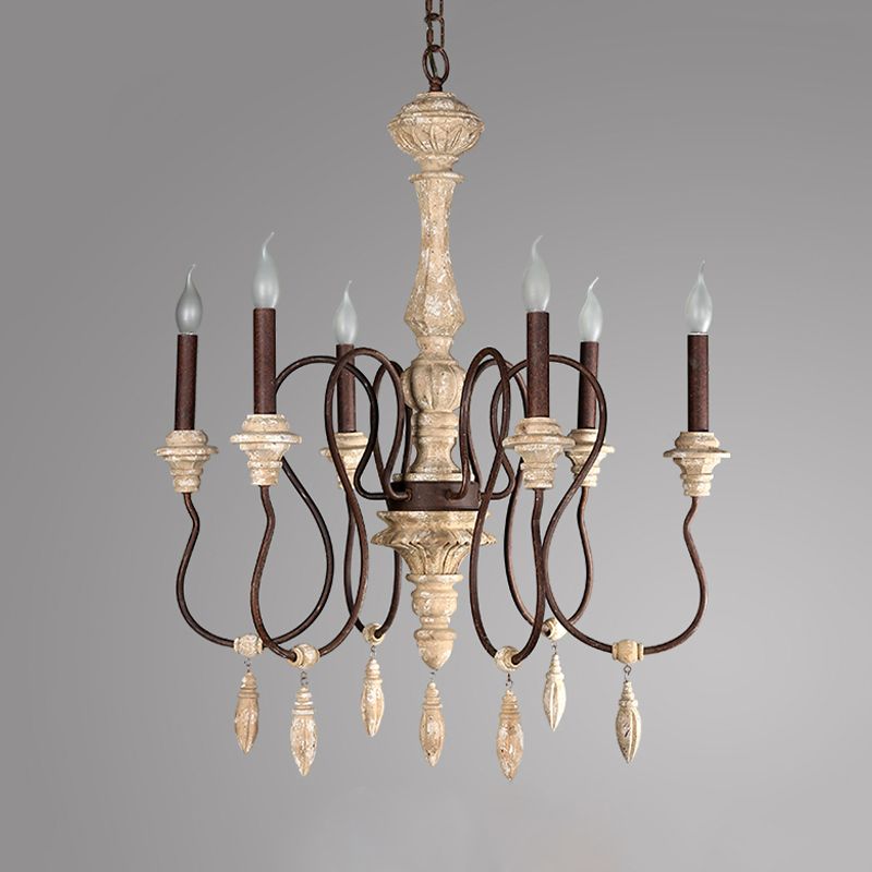 Candelabra traditionnel suspendu 6 lumières Plafond en bois lustre en ivoire pour le salon