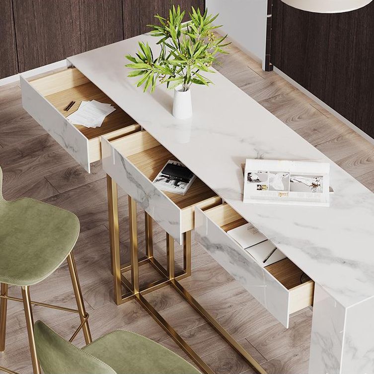 Glam Metal and Stone Bar Table Rectangle Counter Height Dining Table for Living Room