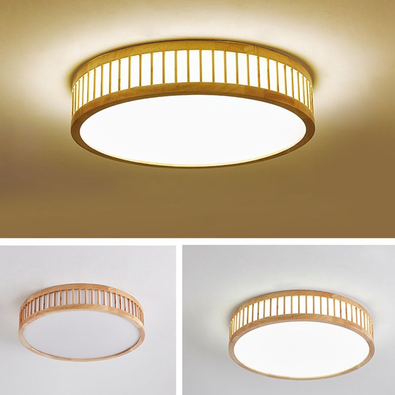 Log Color Geometric LED Flush Mount in Modern Creative Style Wooden Ceiling Light with Acrylic Shade