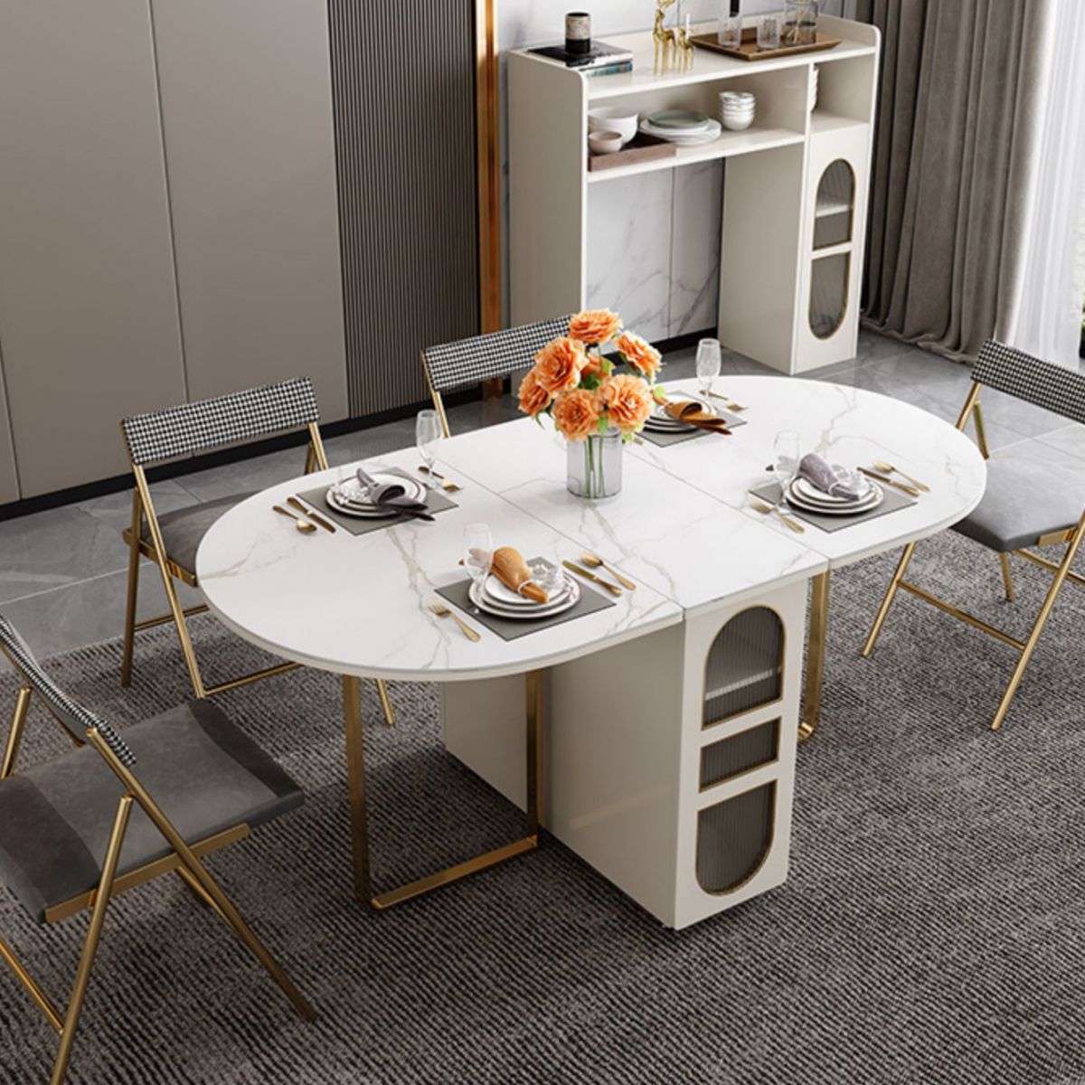 59''L Minimalist Folding Kitchen Dining Table Oval Dining Table with Pedestal Base