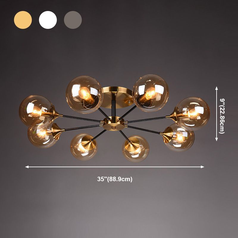 Moderne artistieke globe-plafondlamp, gelakt ijzer, semi-inbouw met glazen kap