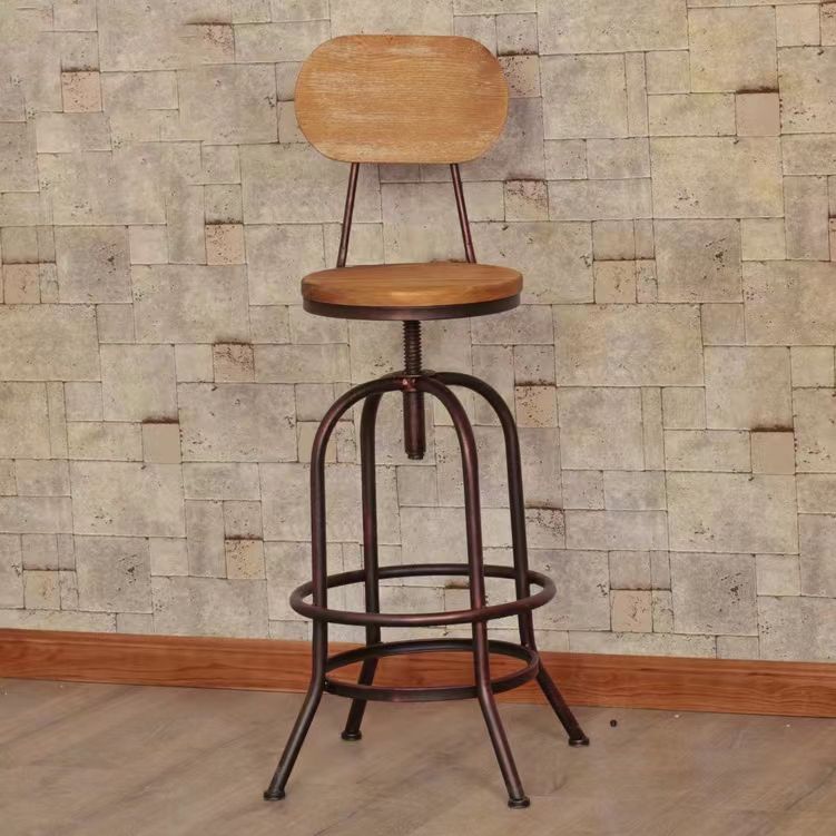 Modern Armless Counter Stool Metal Bar Stool with Wooden Seat