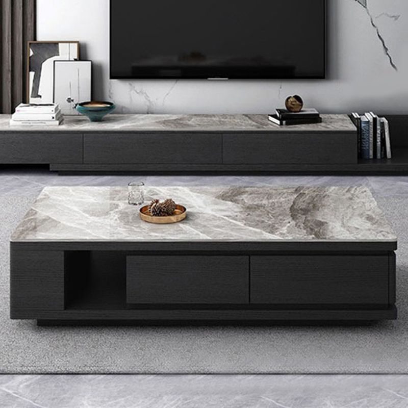 Pedestal Base Coffee Table with 3 Storage Drawers and Shelf in Grey