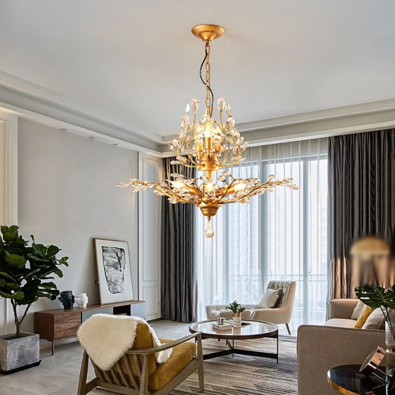 Rural Branching Pendant Chandelier Clear Crystal Hanging Ceiling Light for Living Room
