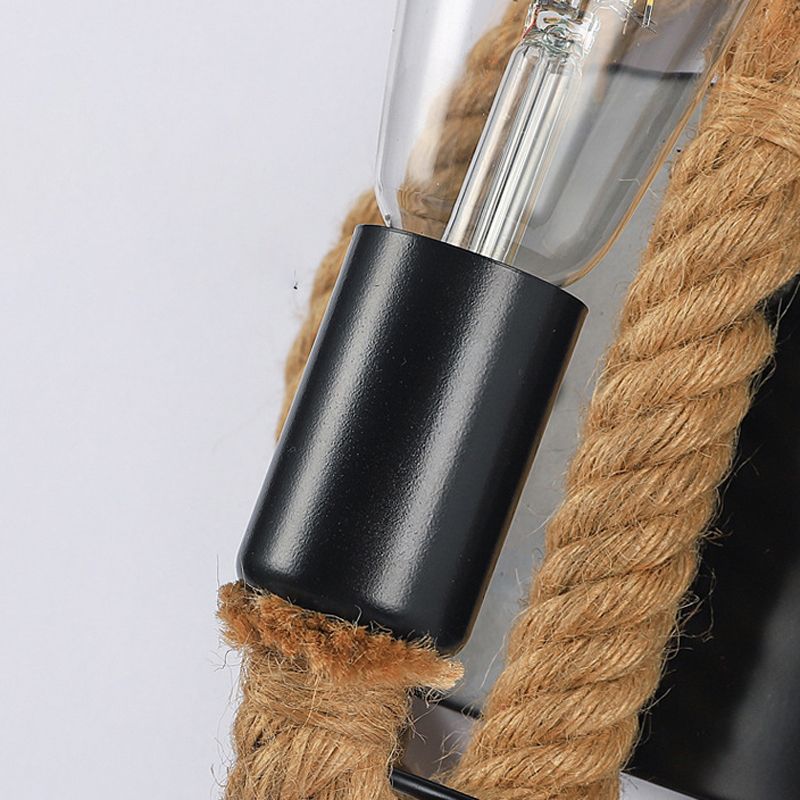 Geometric Wall Light Fixture Modern Rope 1 Light Wall Sconce in Black