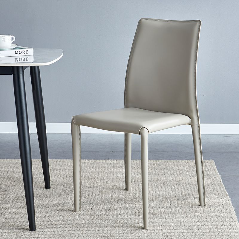 Scandinavian Style Solid Back Dining Chairs Leather Dining Armless Side Chairs