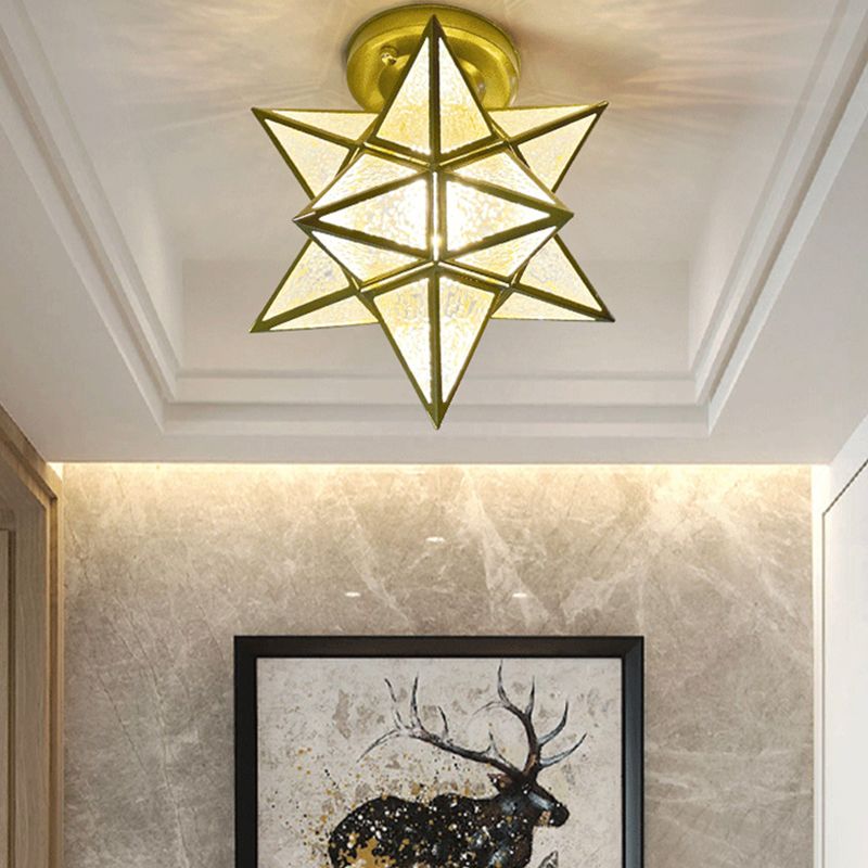 Glass Star Ceiling Mount Light Fixture Vintage Aisle Ceiling Lamp in Gold