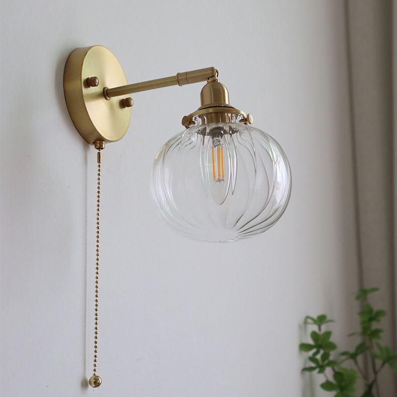 Illuminazione da parete sfera di vetro in stile industriale 1 lampada montata a parete leggera in ottone