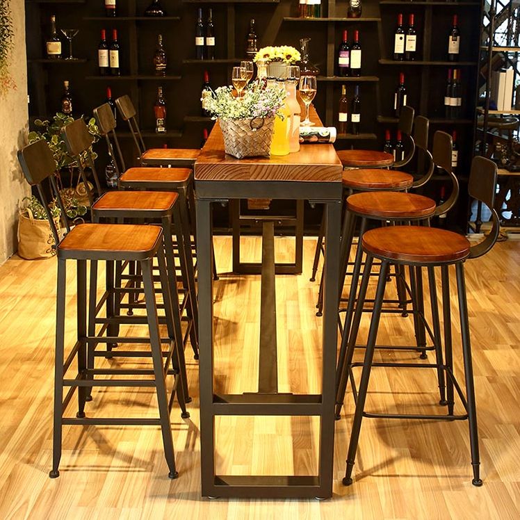 Industrial 1/5/7/9 Pieces Bar Table Set Rectangle Pine Wood Counter Table with High Stools