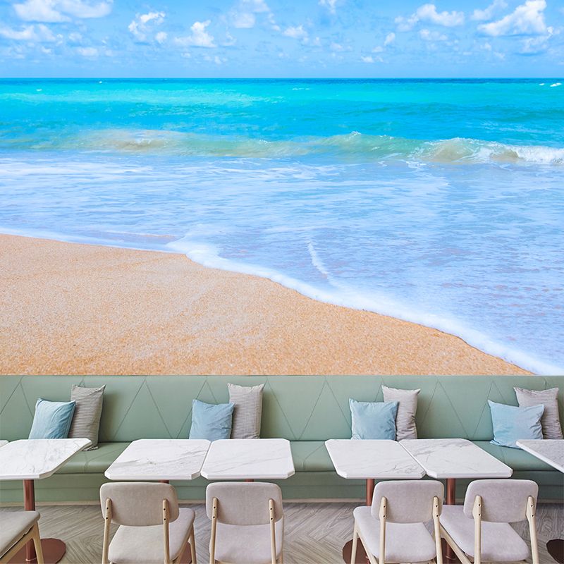 Sandy Beach Wall Decor for Living Room Blue Wall Covering Murals, Waterproofing