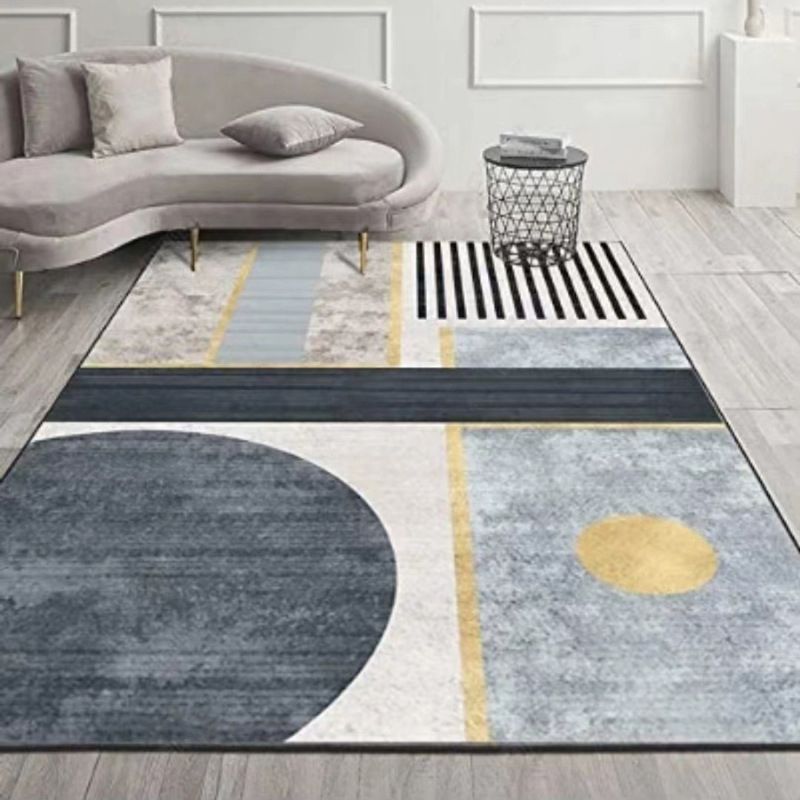 Geometric Pattern Rug Modern Style Living Room Carpet Polyester Washable Area Rug