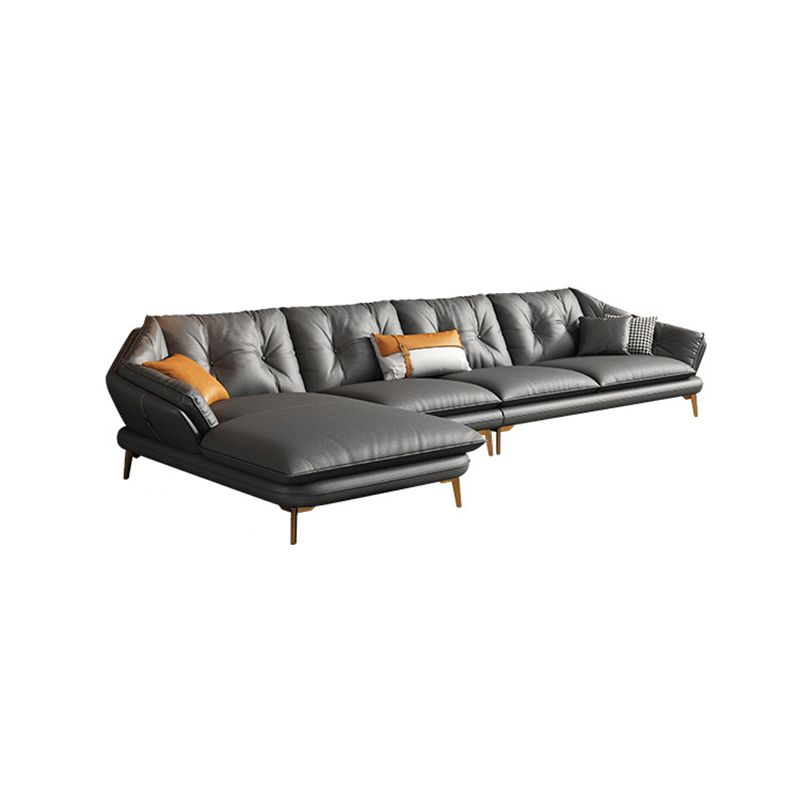 Modern 4-seat Faux Leather Sofa & Chaise Grey Sloped Arm Sofa