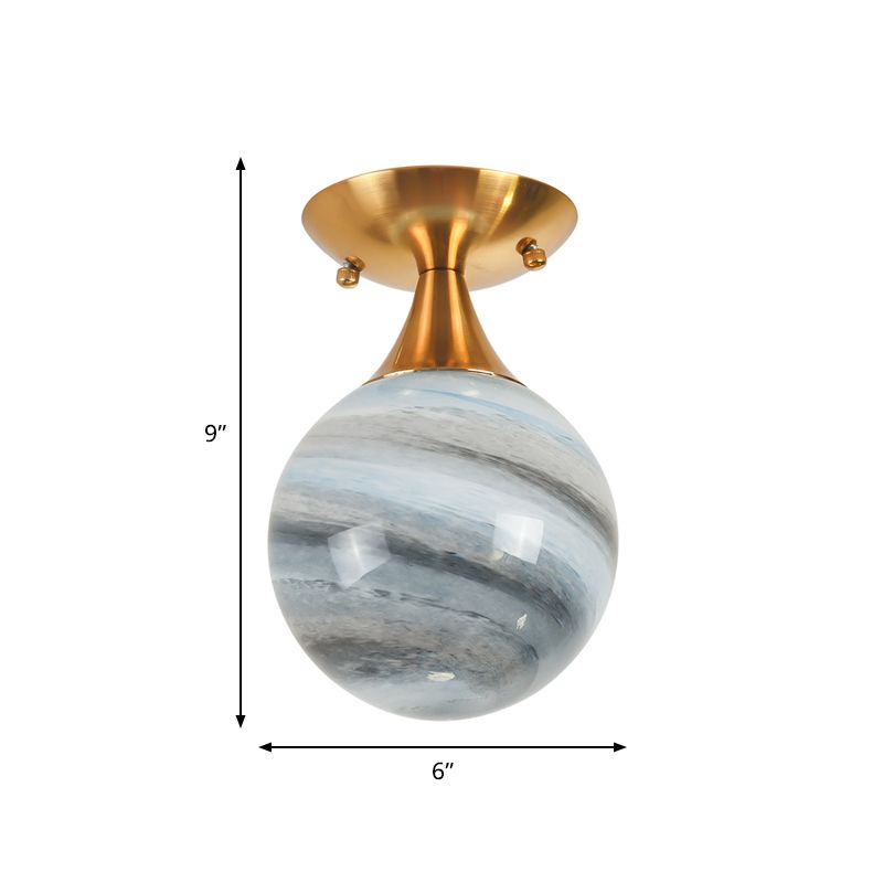 Luminaire encastré en verre bleu Globe contemporain à 1 lumière dorée