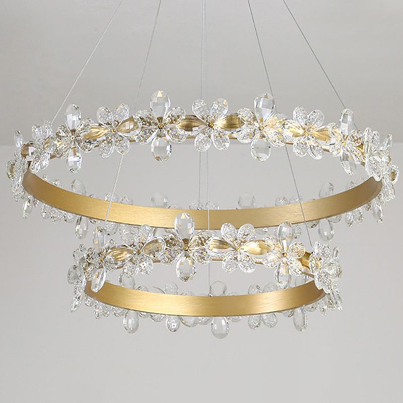 Modern Gold Chandelier Multiple Rings Chandelier Pendant Light Metal Chain Chandelier
