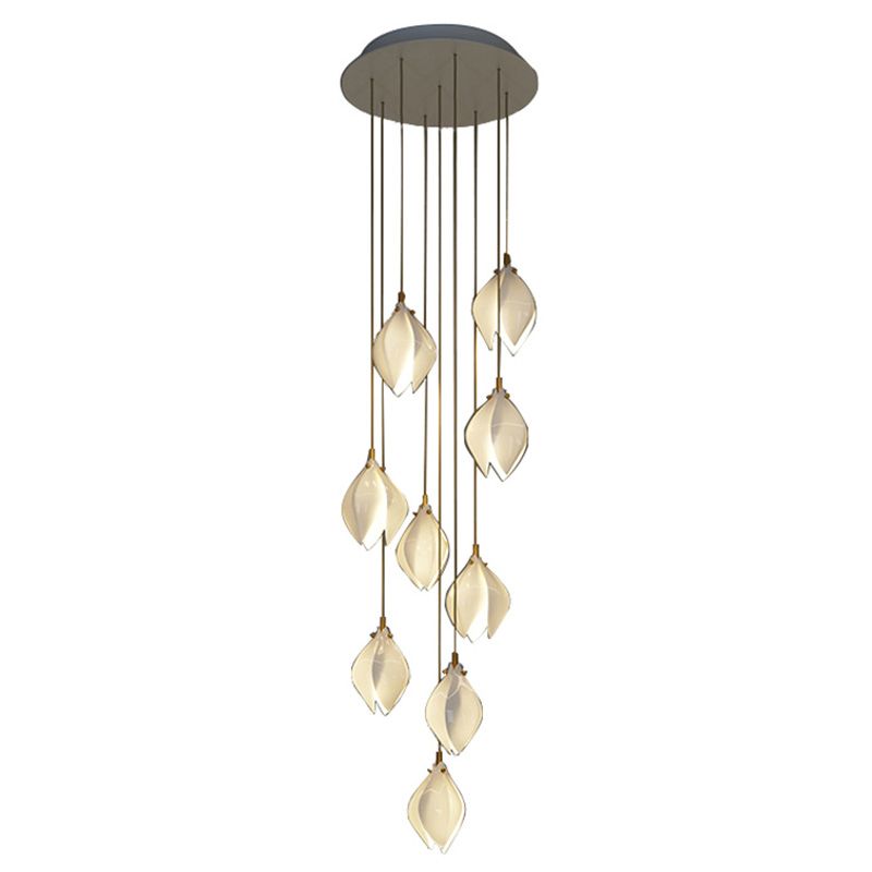 White Petaloid LED Hanging Light in Modern Creative Style Wrought Iron Cluster Pendant Light with Ceramic Shade