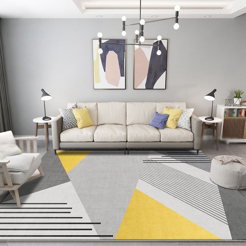 Novelty Bedroom Rug Grey and Yellow Striped Pattern Rug Polyester Washable Non-Slip Pet Friendly Area Rug