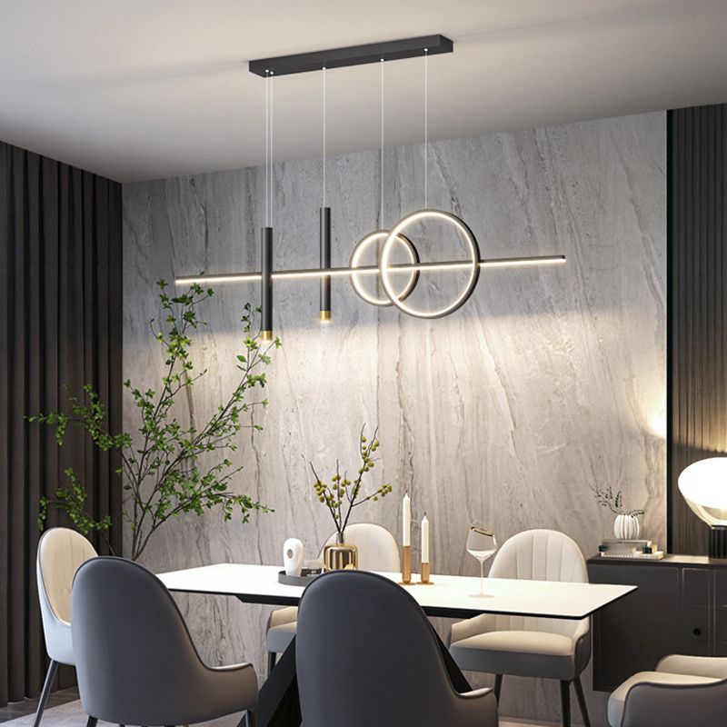 5-Light Contemporary Black/Golden Kitchen Island Lighting LED Metal Ceiling Light
