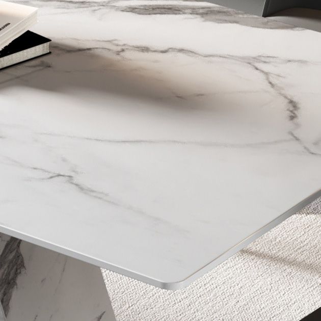 Glam Dining Rectangle Table Sintered Stone Table with Metal Legs for Home Use