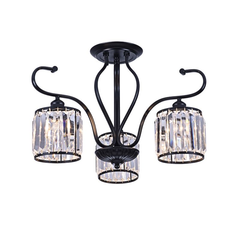 Iluminación de semi monte de cristal cilíndrico 3/6 luces de la sala de estar luz de techo en negro