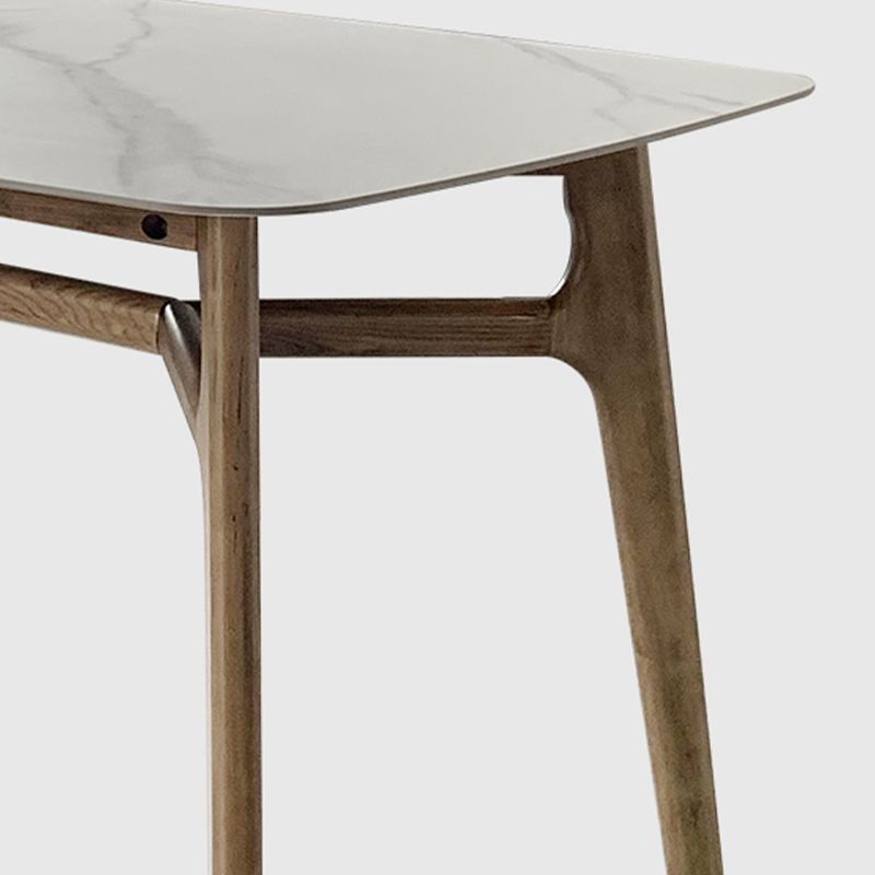 White Stone Top Table Mid-Century Modern Table with 4 Wood Legs