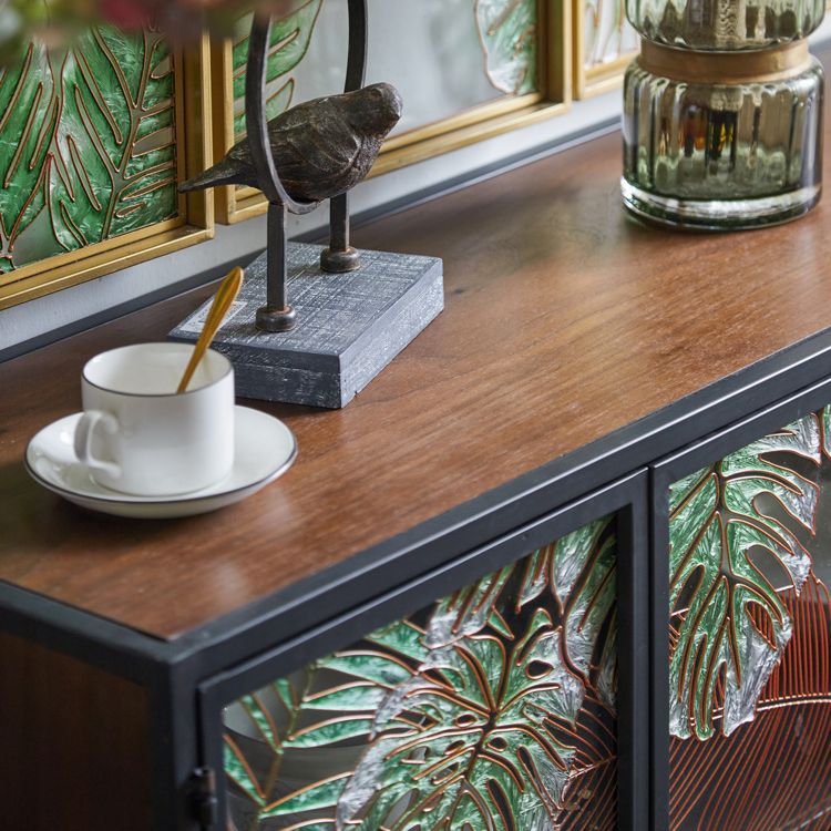 Traditional Wooden China Cabinet Glass Doors Display Stand with Doors