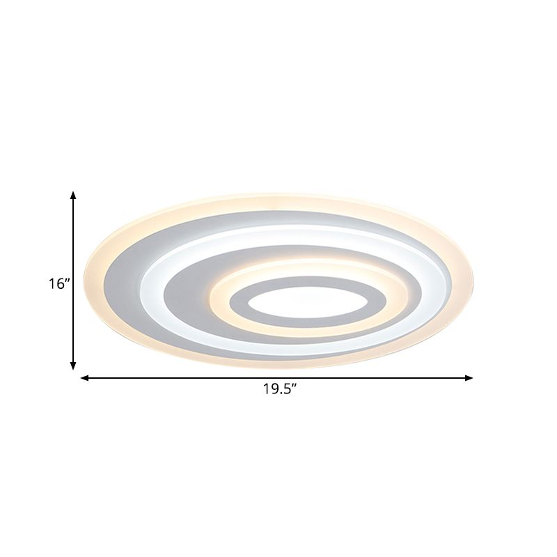 16"/19.5/25.5" Wide Oval Acrylic Flush Lamp Contemporary LED White Flush Mount Ceiling Fixture in Warm/White Light