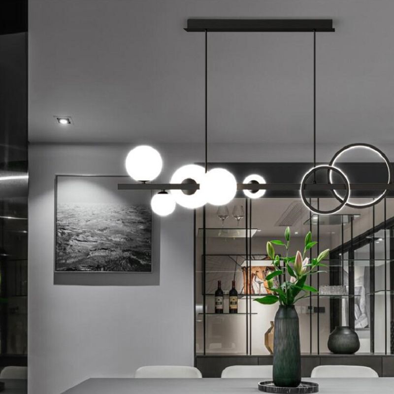 Light Light Modern Pendant Lighting Sphérique Hanging Island Lights avec une teinte en verre transparent