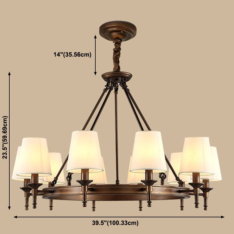 Wagon Wheel Light Fixture Traditional Multi-Head Chandelier Pendant Light with White Fabric Shade