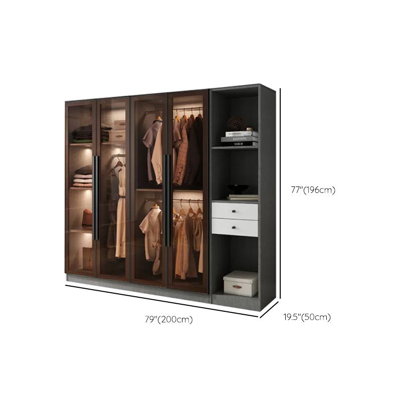 Modern Wardrobe Cabinet Glass and Engineered Wood Wardrobe Closet