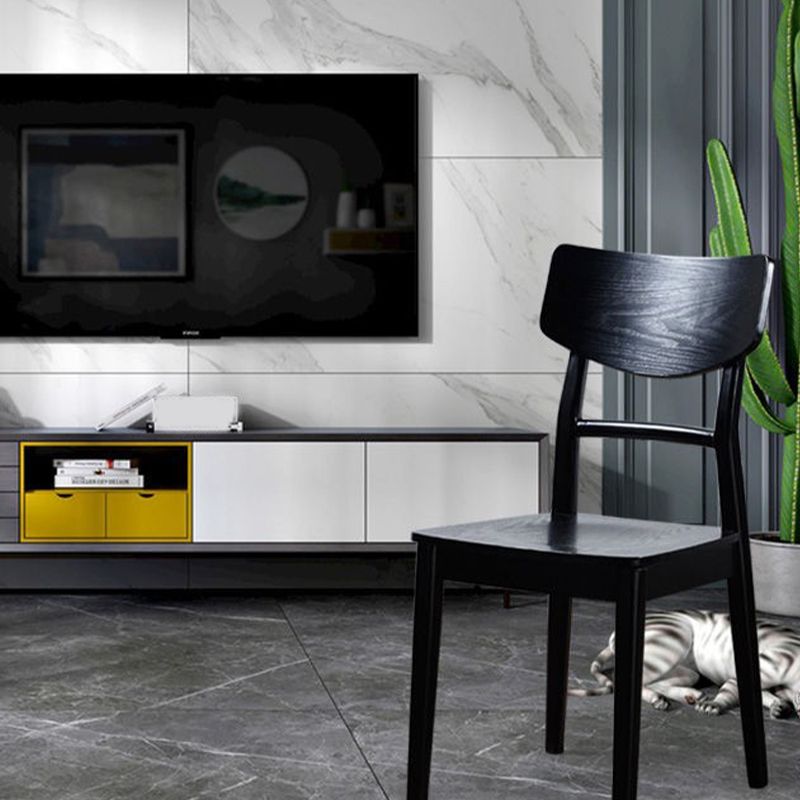 Black Modern Side Chair Solid Wood Dining Chair for Living Room