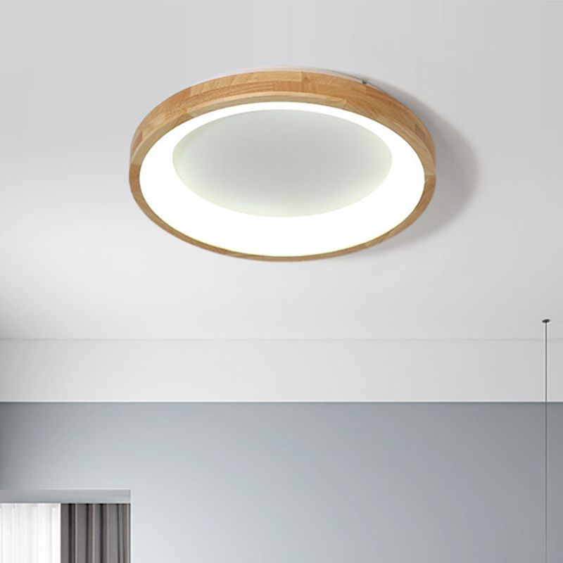 12"/16"/19.5" Wide Dented Circular LED Flush-mount Light Nordic Style Wood and Acrylic Ceiling Light for Hallway