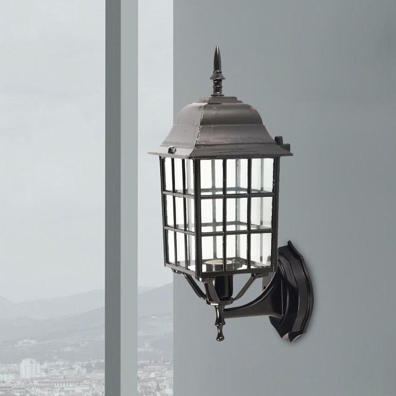 Rejilla de aluminio Mural Logias 1 Bulbo Patal de la pared Luz de la pared Conexión con sombra de vidrio transparente en negro