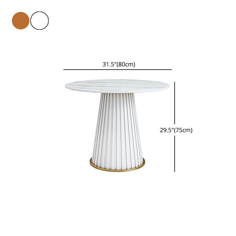 Contemporary Round Dining Table White Sintered Stone Top Pedestal Table for Home