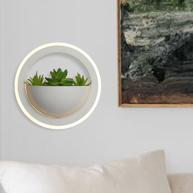 Acrylic White Sconce Wall Light Round/Rectangle/Rhombus LED Industrial Plant Wall Lighting Fixture in Warm/White Light